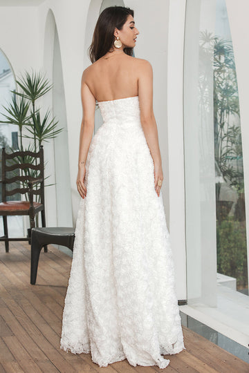 Hvit Høy Lav Blomst Sweetheart Graduation Party Dress